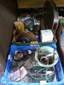 Box Containing Silver Plated Tray, Book Ends, Blue