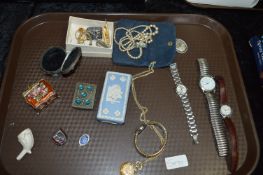 Tray Lot of Costume Jewellery; Wristwatches, Pill