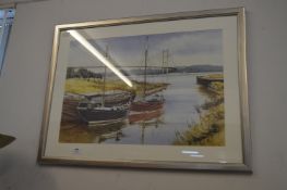 Large Framed Coloured Print - Humber Bridge From t