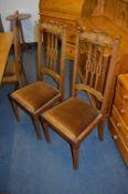 Set of Six Edwardian Oak Carved Back Dining Chairs