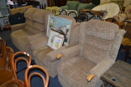 Three Piece Suite; Reclining Two Seat Sofa, Reclin
