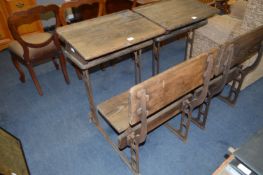 Victorian Pitch Pine Cast Iron Based School Desk