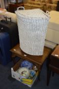 White Painted Cane Line Basket and an Oak Side Tab