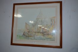 Large Mahogany Framed Watercolour - Venetian Scene