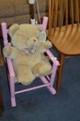 Pink Painted Child's Rocking Chair and Teddy Bear