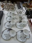 Japanese Silvered Bamboo Patterned Tea Set 15 Piec