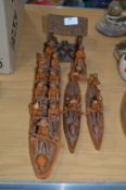 African Carved Wood Ornaments, Canoe Boats, etc.