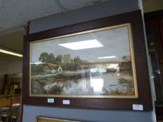 Oak Framed Print - Cottage by the River E. Widd