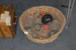 Cane Pet Basket and Contents of Storage Jars