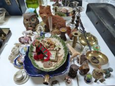 Table Lot of Ornaments, Candlesticks, Glassware, M