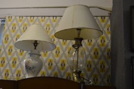 One Glass and One Decorative Pottery Table Lamps