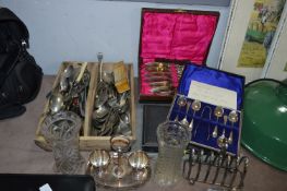 Quantity of Silver Plated Cutlery, Cased Cutlery,