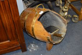 Brass Bound Oak Barrel Coal Scuttle