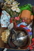 Box Containing Wooden Fruit Bowl, Kettle, Ginger B