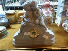 Grey Painted Pottery Mantel Clock