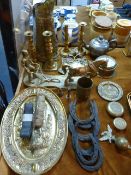 Brassware, Ornaments, Candlesticks, Jugs, Horsesho