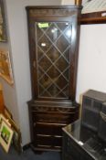 Dark Oak Lead Glazed Corner Display Cabinet