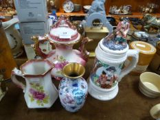Decorative Pottery Teapot, Vases and a Stein Mug