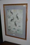 Framed Japanese Watercolour - Carp