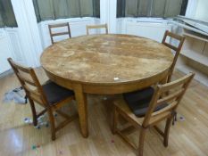 *Circular Oak Table on Four Square Tapered Legs an