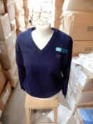 *Box Containing 11 HA40 Navy Blue V-Neck Jumpers Size: XS
