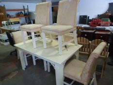 Cream Coloured Dining Table with Six Upholstered C