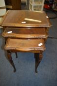 Walnut Nest of Three Tables with Glass Inlet Tops