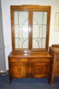 Oak Lead Glazed Display Cabinet and Oak Cupboard