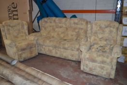 Brown Leaf Patterned Upholstered Three Pieces Suite