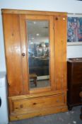 Antique Pine Wardrobe with Mirrored Door