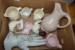 Box Containing Pottery Jugs, Palmistry Hand, etc.