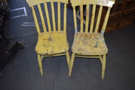 Two Yellow Painted Victorian Slatback Kitchen Chai