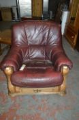 Oak Framed Oxblood Leather Armchair