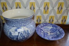 Blue & White Pottery Jardiniere and Bowl
