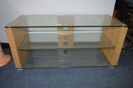 Light Oak Three Height TV Unit with Glass Shelves
