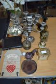 Silver Plated Candelabra, Mantel Clock, Candle Sta