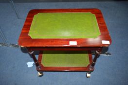 Small Mahogany Trolley Table with Green Leather In