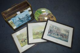 Brass Magazine Rack and a Collection of Prints