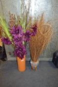 Two Vases with Artificial Flower and Grass