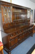 Large Oak Priory Style Welsh Dresser with Linen Fo