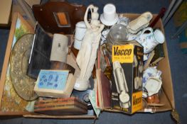 Two Boxes of Assorted Pottery, Tall Figurine, Jugs