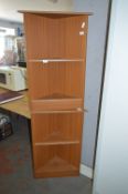 Two Laminated Teak Effect Corner Shelf Units