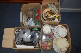 Four Boxes of Decorative Plates, Coasters, Stainle