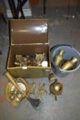 Brass Bound Box and Contents of Brassware, Ornaments, etc.
