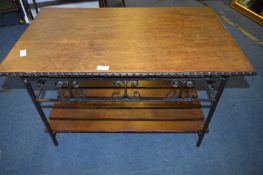Wrought Metal Based, Oak Topped Coffee Table with