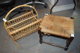 Oak Stool with Ropework Top and a Cane Magazine Ra