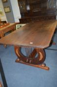 Large Rectangular Walnut Dining Table with Lyre Su