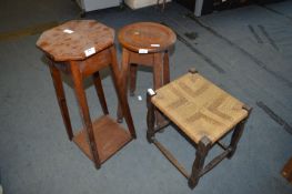 Two Oak Stools and a Pine Plant Stand