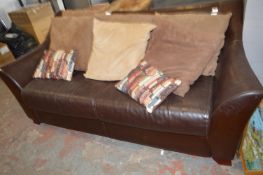 Brown Leatherette Sofa with Scatter Cushions