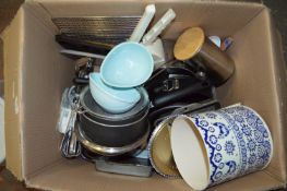 Large Box of Kitchen Items, Stainless Steel Pans,